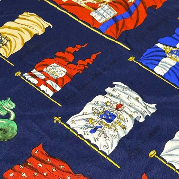 HERMES Hermes Carre 90 Scarf Muffler PAVOIS Ship Flag Pattern 100% Silk blue - Picture 9 of 16